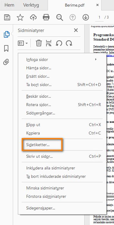 Välj sidetiketter