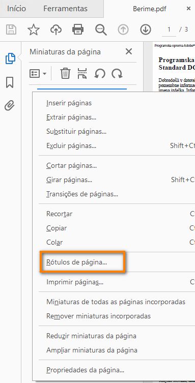 Selecione Rótulos da página