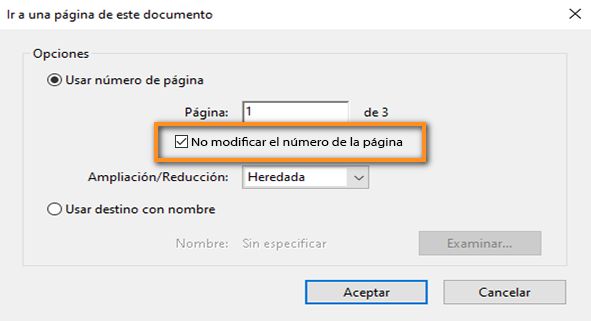 Opción para conservar el número de página de destino al ajustar el nivel de zoom de marcadores