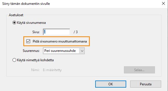 Mahdollisuus säilyttää kohdesivunumero, kun säädät kirjanmerkkien zoomaustasoa