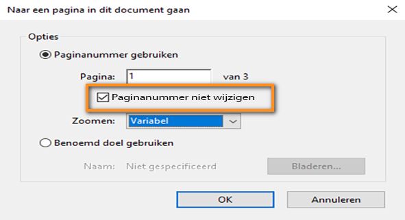 Optie om het nummer van de doelpagina te behouden wanneer u het zoomniveau van bladwijzers aanpast