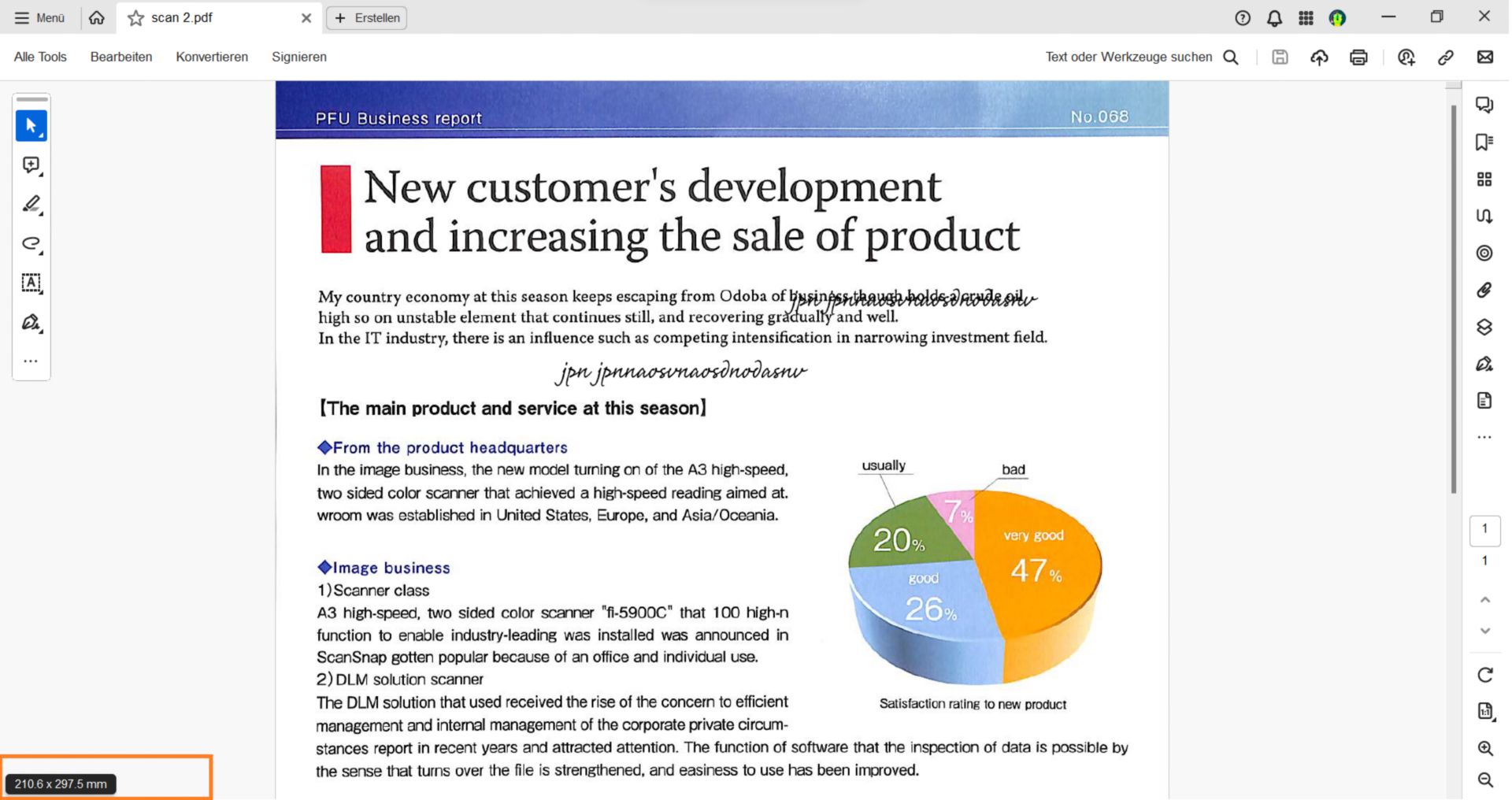 Die Seitenabmessungen werden bei Mausbewegung in der linken unteren Ecke des Bildschirms angezeigt