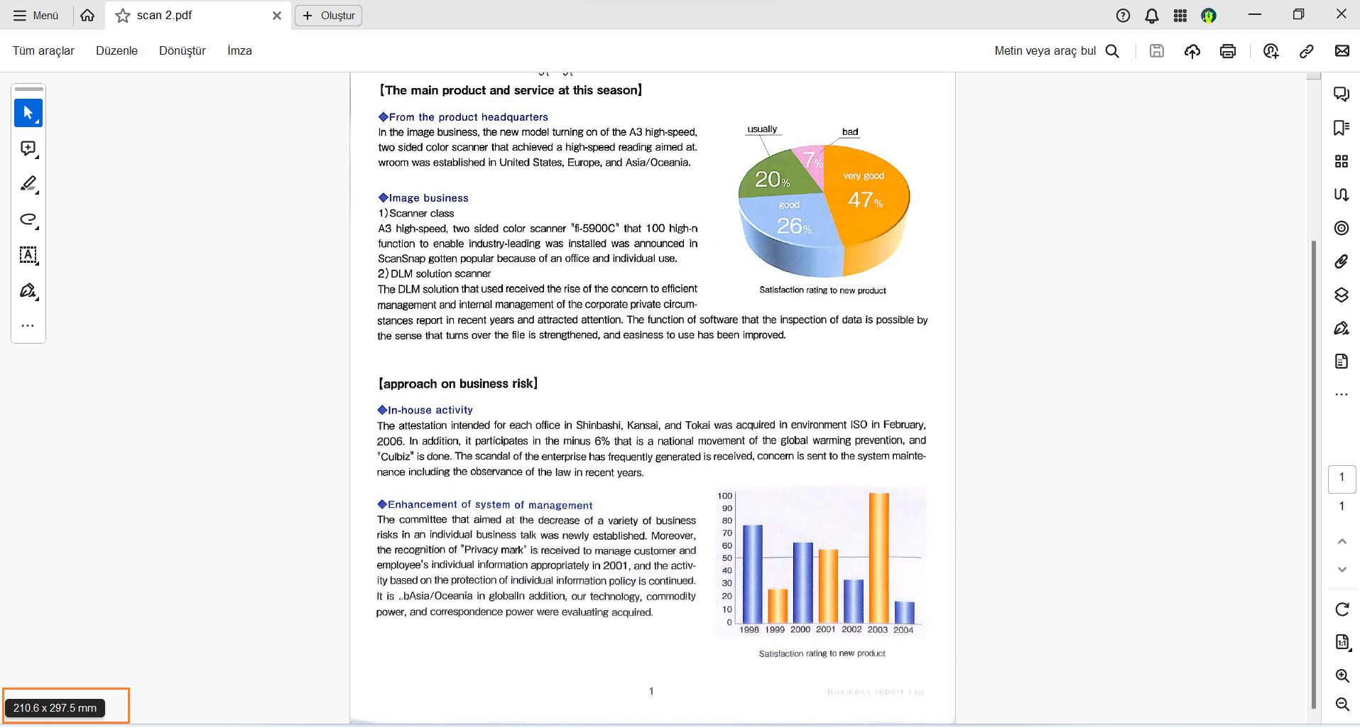 Sayfa boyutları, fareyle üzerine gelindiğinde ekranın sol alt köşesinde gösterilir