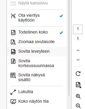 Sivun näyttövalikko Acrobatin tietokoneversiossa