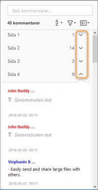 Sidbaserad organisation av kommentarer