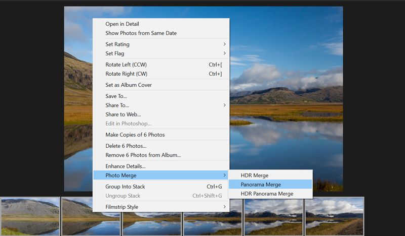 Velg bilder som skal slås sammen til et panoramabilde