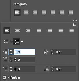 Propriedades da lista no painel parágrafo