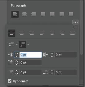 خصائص القائمة في لوحة Paragraph