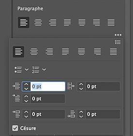 Propriétés de la liste dans le panneau Paragraphe