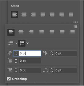 Angiv egenskaber i afsnitspanelet