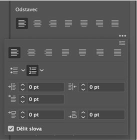 Vlastnosti seznamu v panelu Odstavec