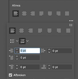 Eigenschappen weergeven in het deelvenster alinea