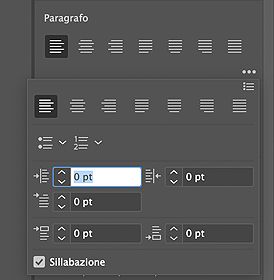 Proprietà elenco nel pannello paragrafo