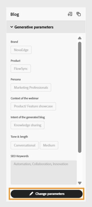 Changes the existing set up parameters of the blog