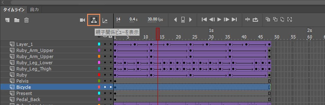 レイヤーのペアレンティングを表示