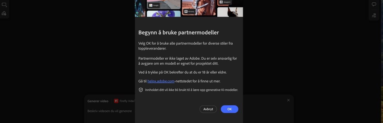 Begynn å bruke partnermodellene-meldingen er åpen, og du har muligheten til å fortsette eller avbryte.