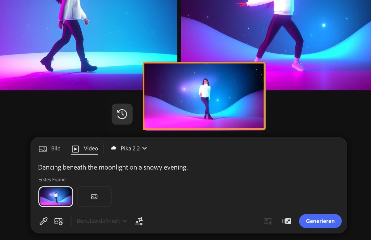 Das generierte Video ist hervorgehoben und bereit, zur Arbeitsfläche hinzugefügt zu werden.