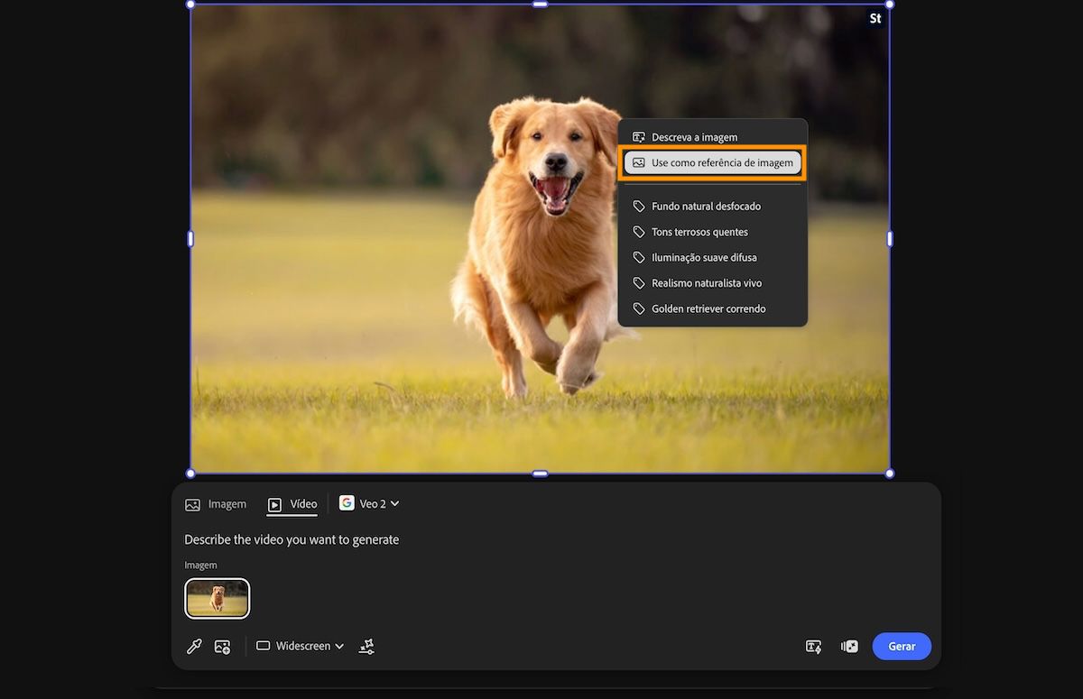 A imagem adicionada à tela é escolhida após a seleção da opção Amostra da tela.O menu de contexto está aberto e a opção Usar como imagem de referência está selecionada.