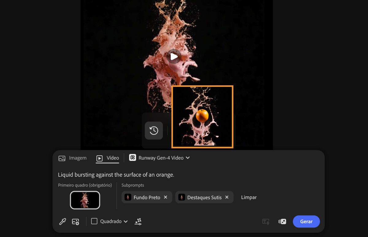 O vídeo gerado é destacado e está pronto para ser adicionado à tela.