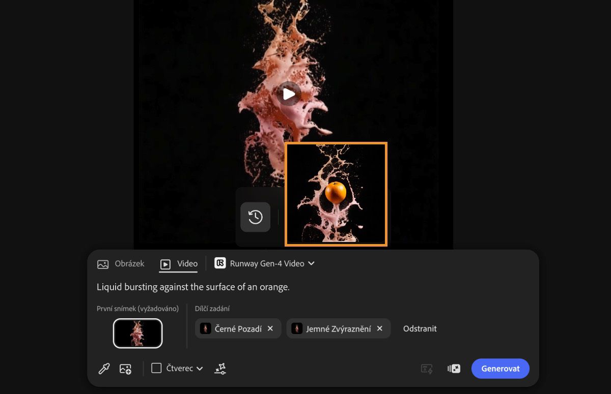 Vygenerované video je zvýrazněno a je připraveno k přidání na plátno.