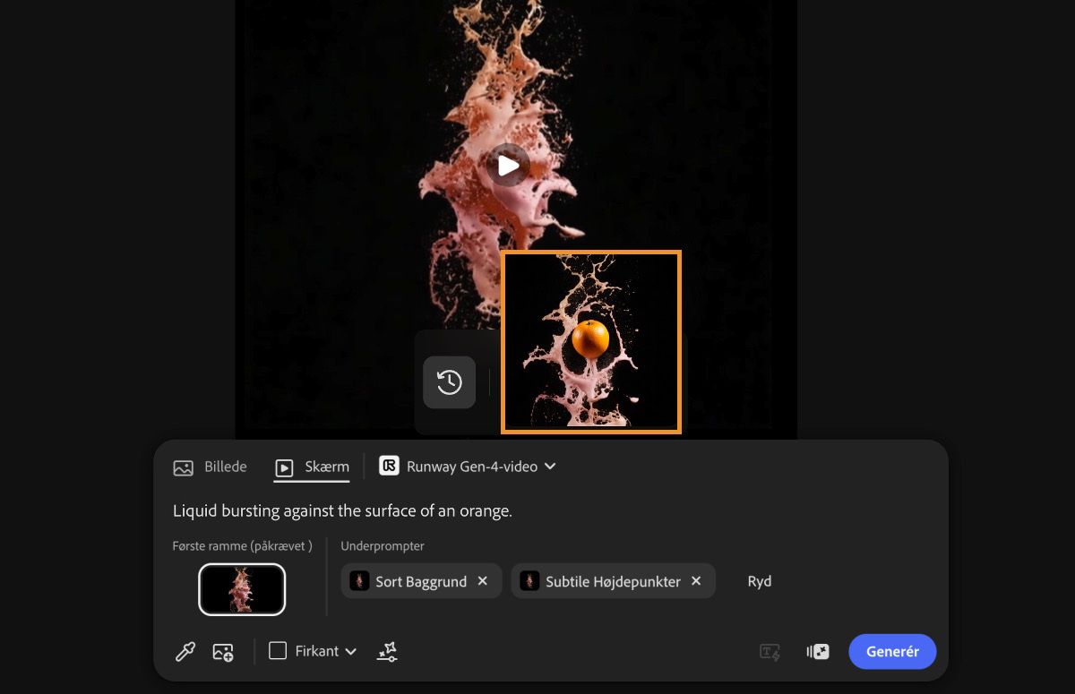 Den genererede video er fremhævet, og den er klar til at blive tilføjet til lærredet.