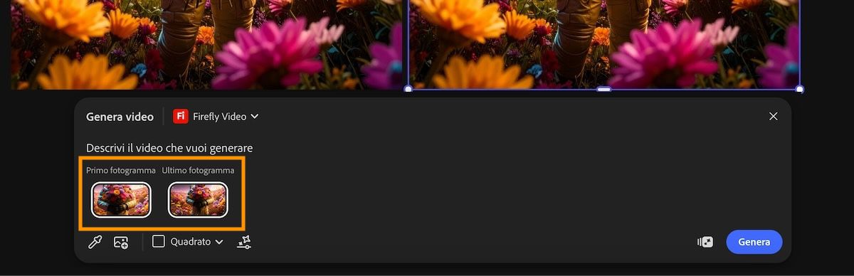 Pika 2.2 è selezionato e nella barra dei prompt ci sono opzioni per aggiungere il primo e l'ultimo fotogramma per la generazione del video.
