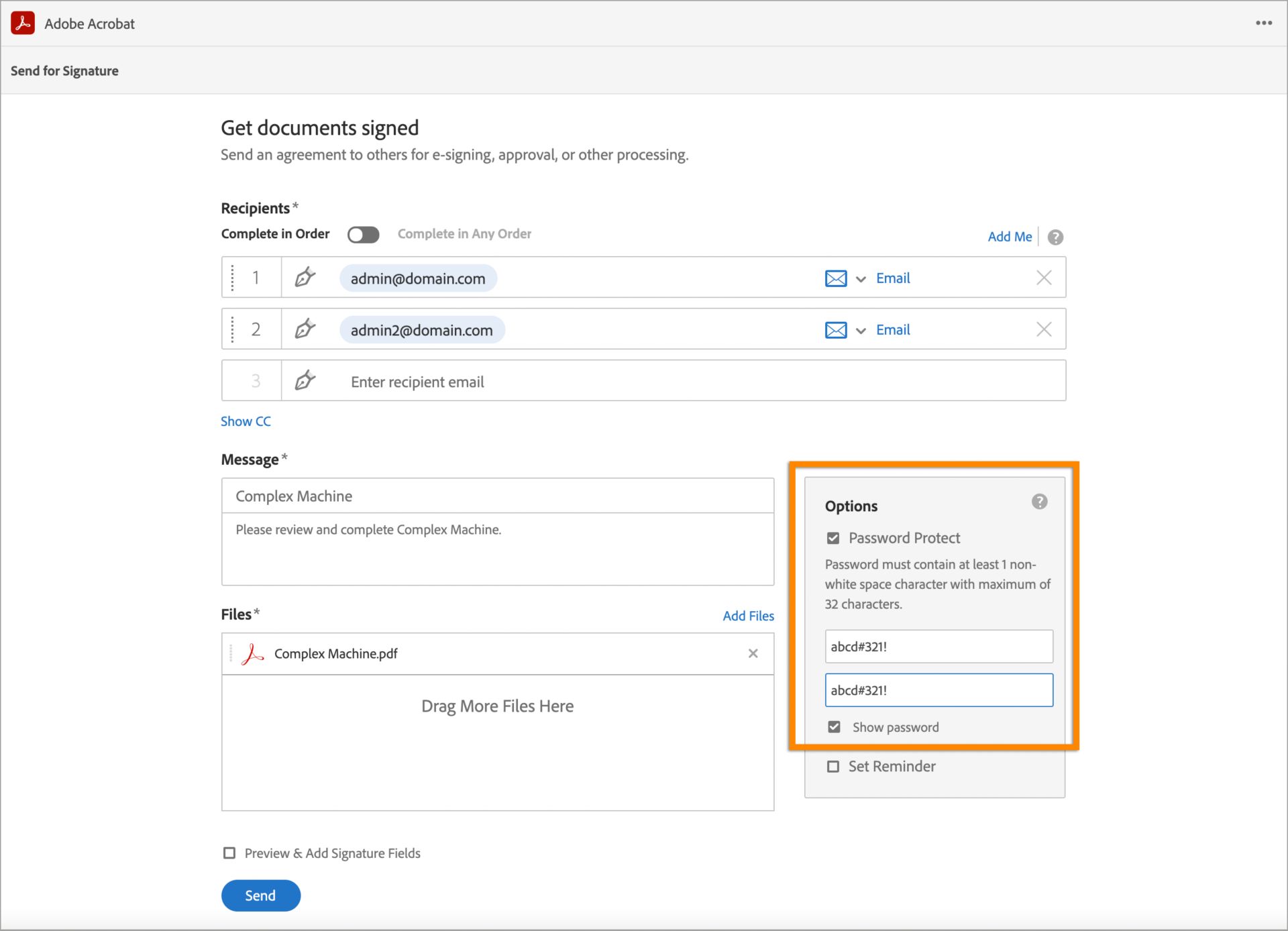 Impostare la password PDF