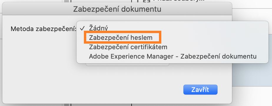 Zvolení zabezpečení heslem