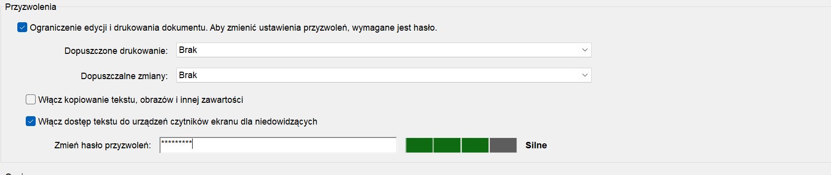 Opcje zabezpieczania hasłem