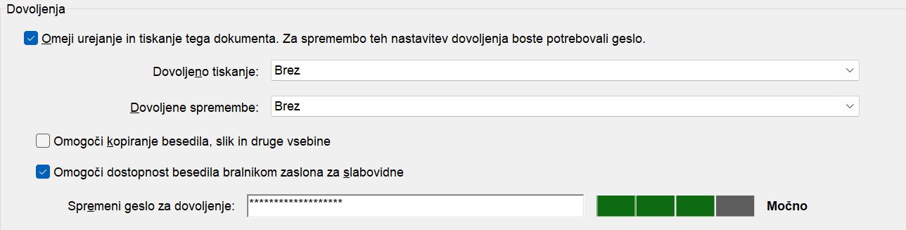 Možnosti zaščite z geslom