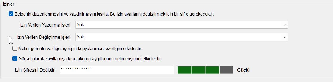 Parola Güvenliği seçenekleri