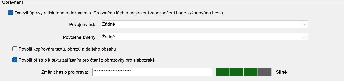 Možnosti Zabezpečení heslem
