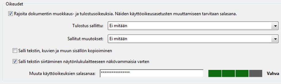 Salasanasuojaus - Asetukset