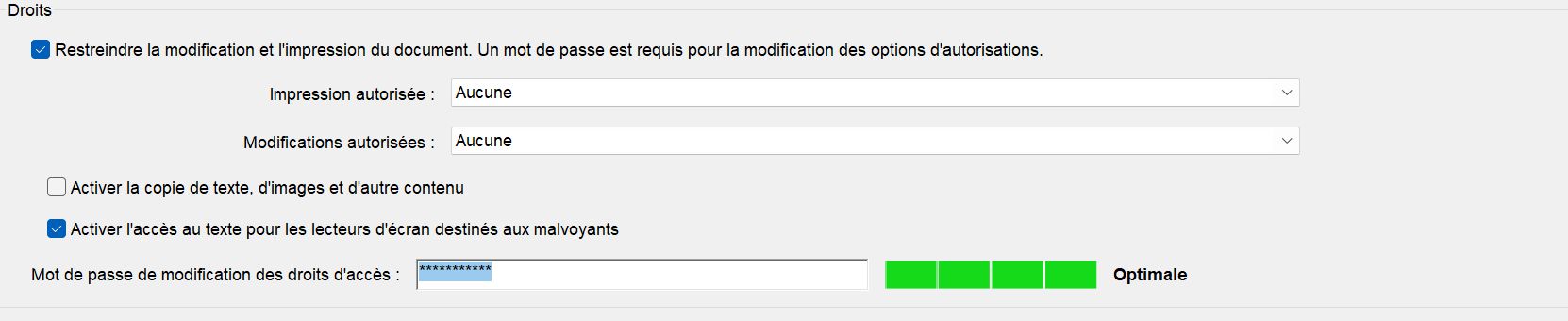 Paramètres de protection par mot de passe
