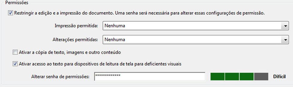 Opções de segurança de senha