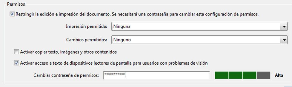 Opciones de seguridad mediante contraseña