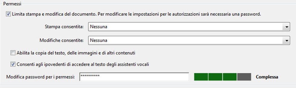 Opzioni di protezione mediante password