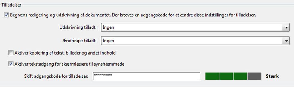 Sikkerhedsindstillinger for adgangskode