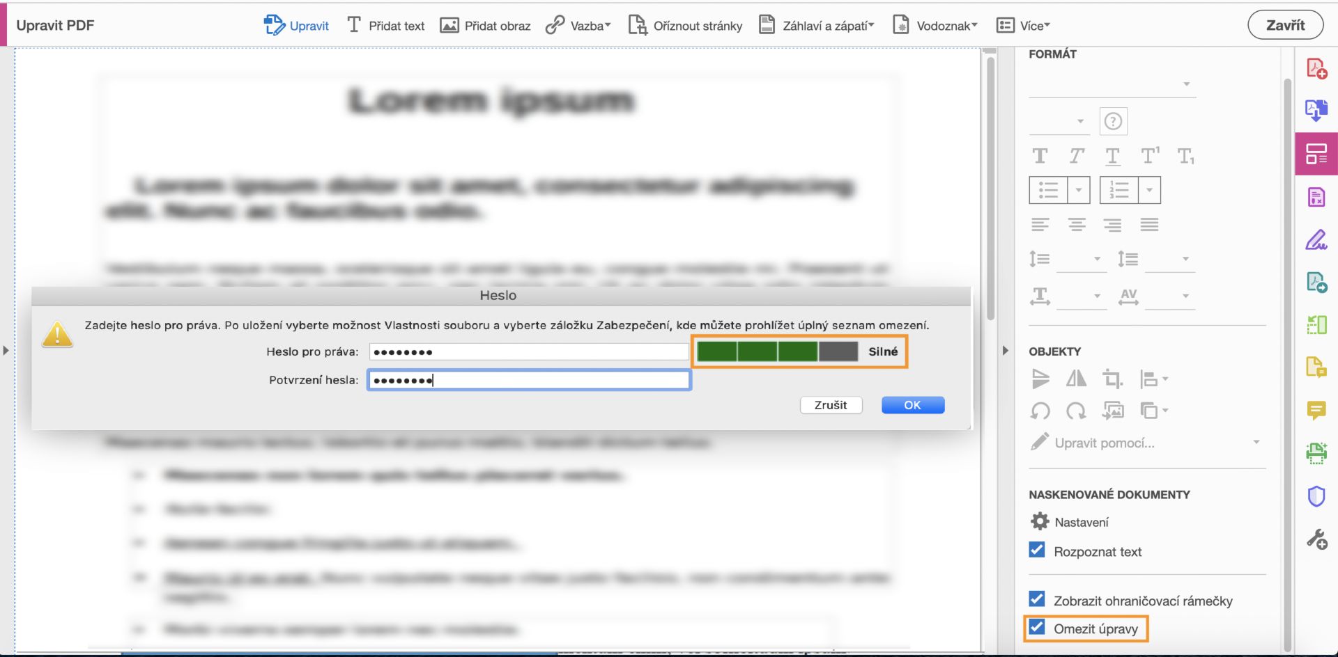 Dialogové okno Nastavit heslo