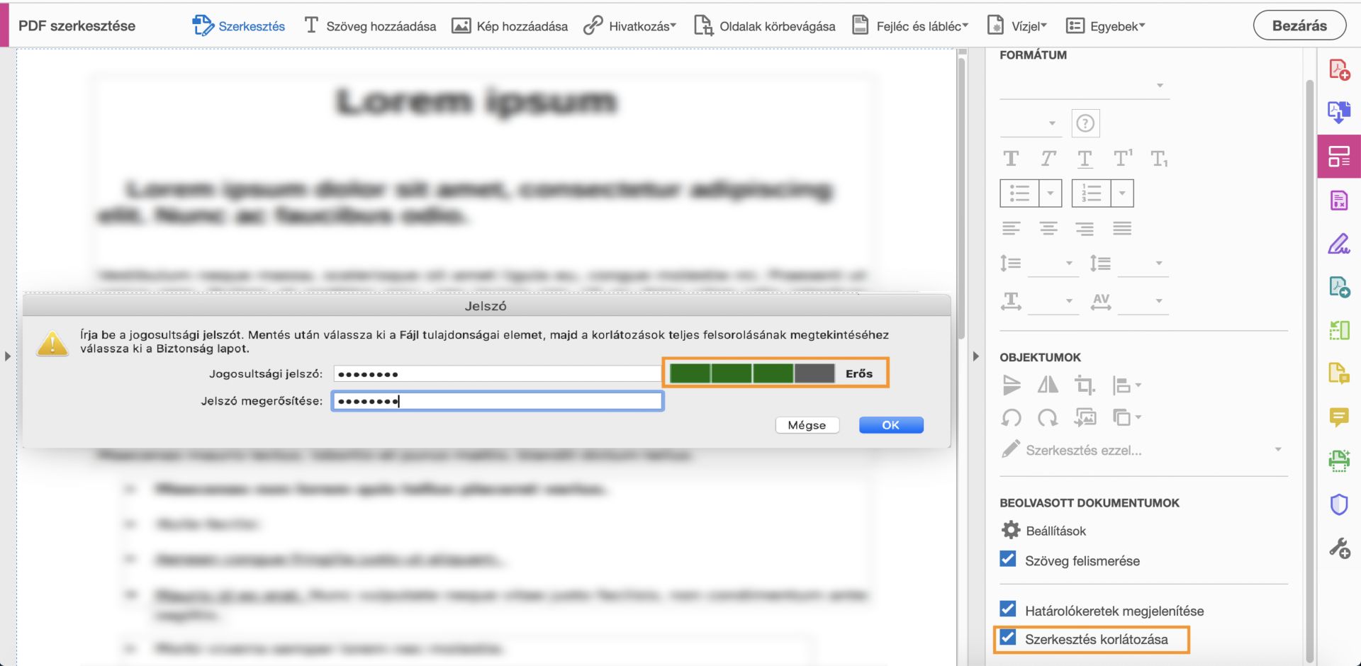 Jelszó beállítása párbeszédpanel