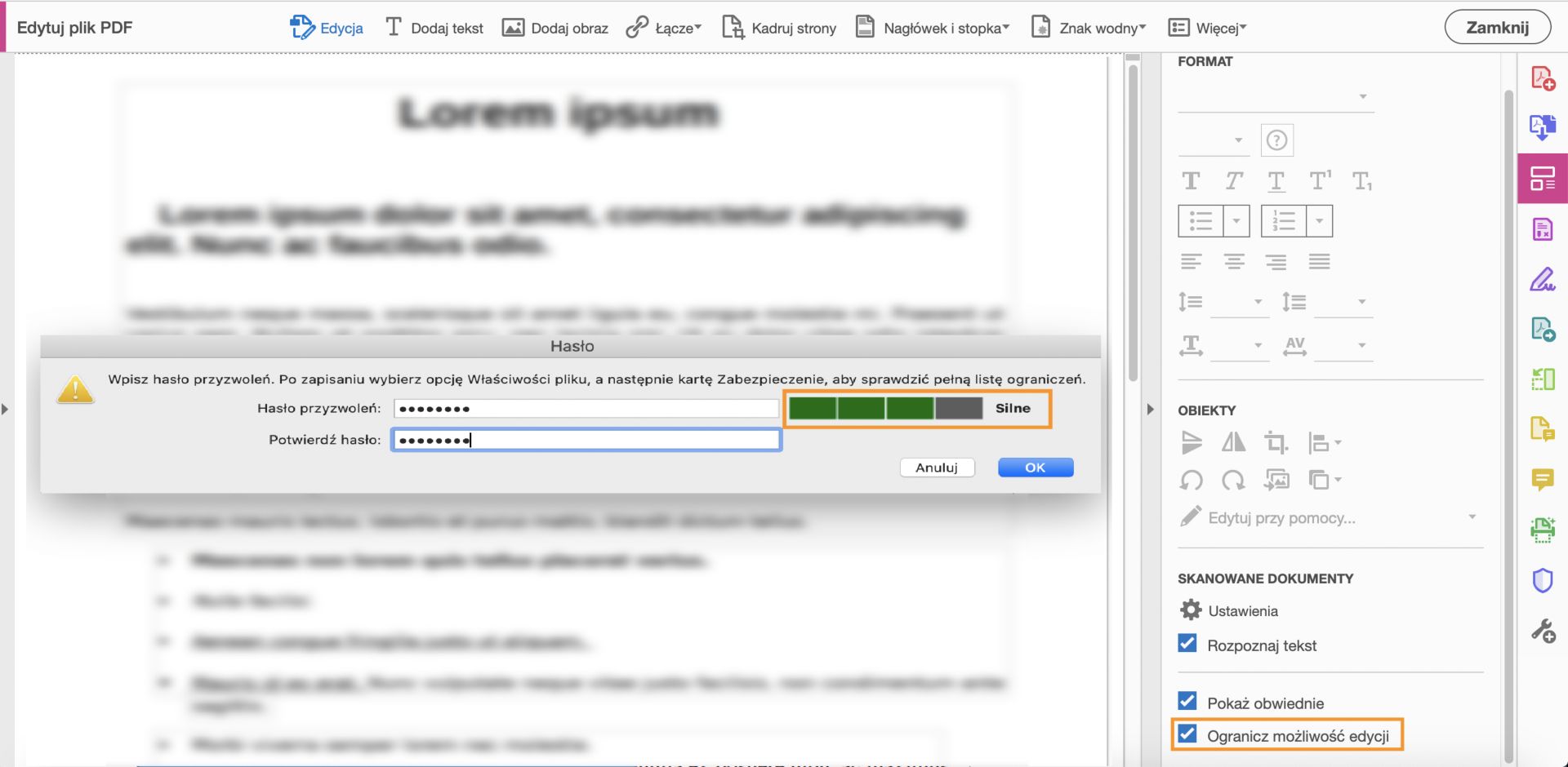 Okno dialogowe Ustawianie hasła