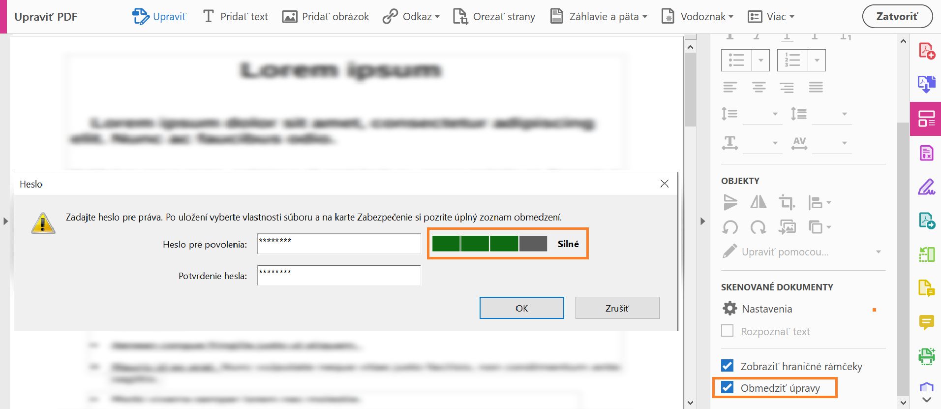 Dialógové okno nastavenia hesla
