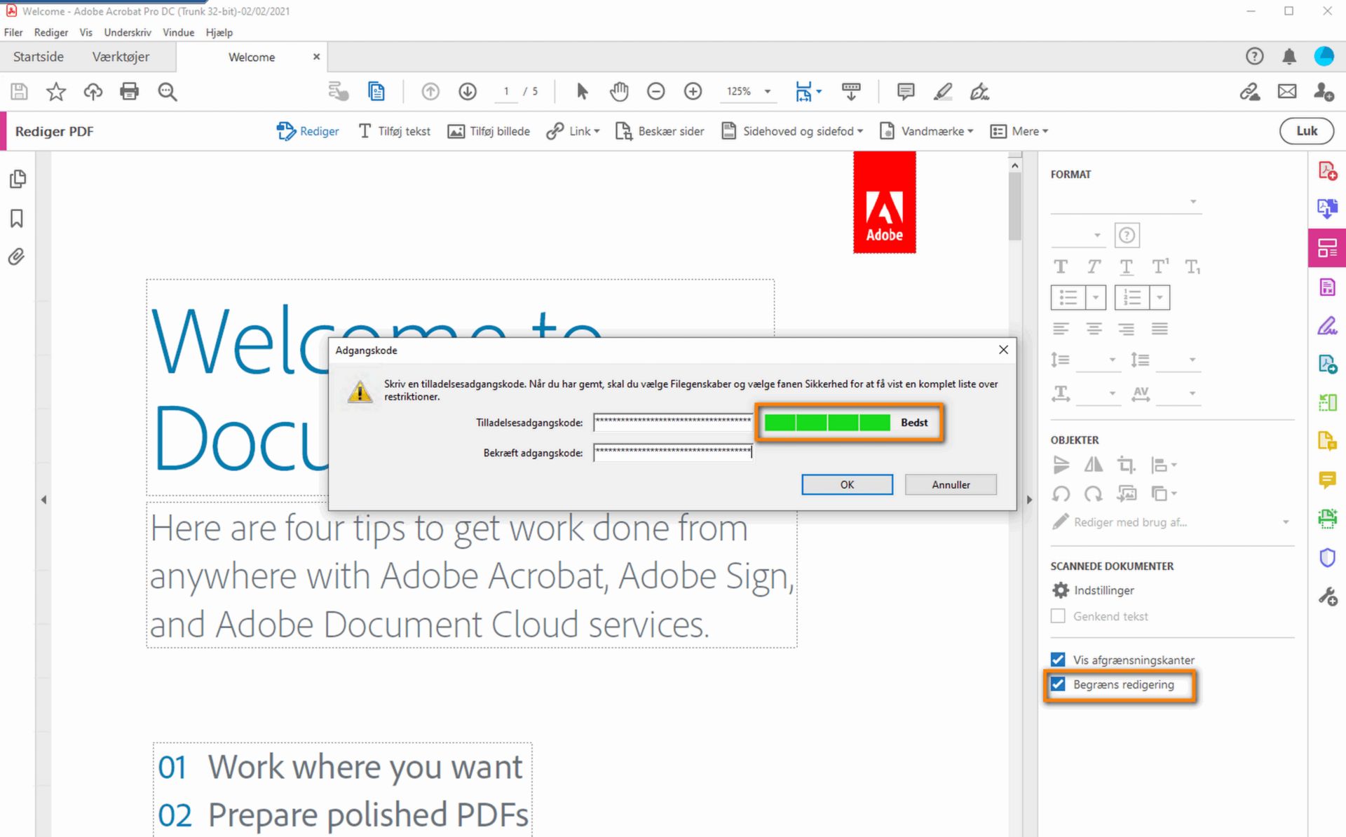 Dialogboksen Indstil adgangskode