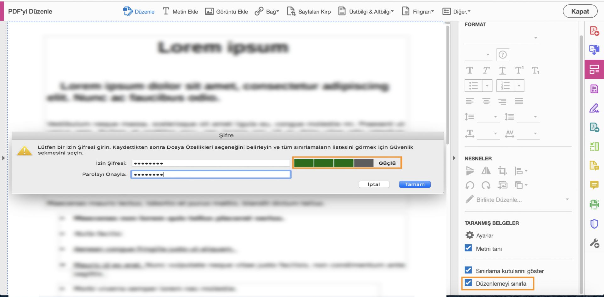 Parola belirleme iletişim kutusu
