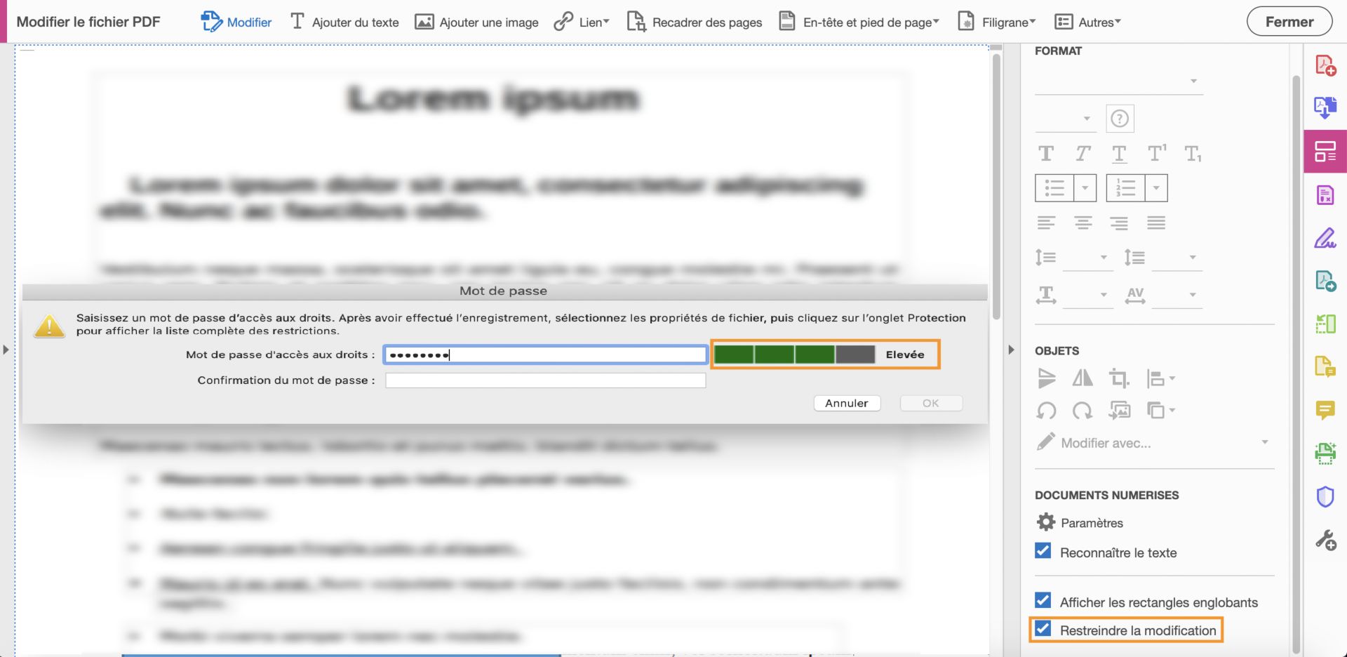 Boîte de dialogue Définir le mot de passe