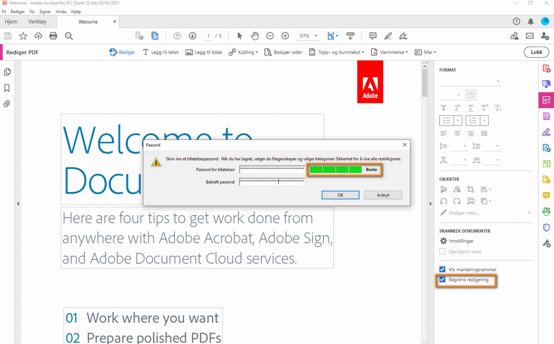 Angi passord-dialogboksen