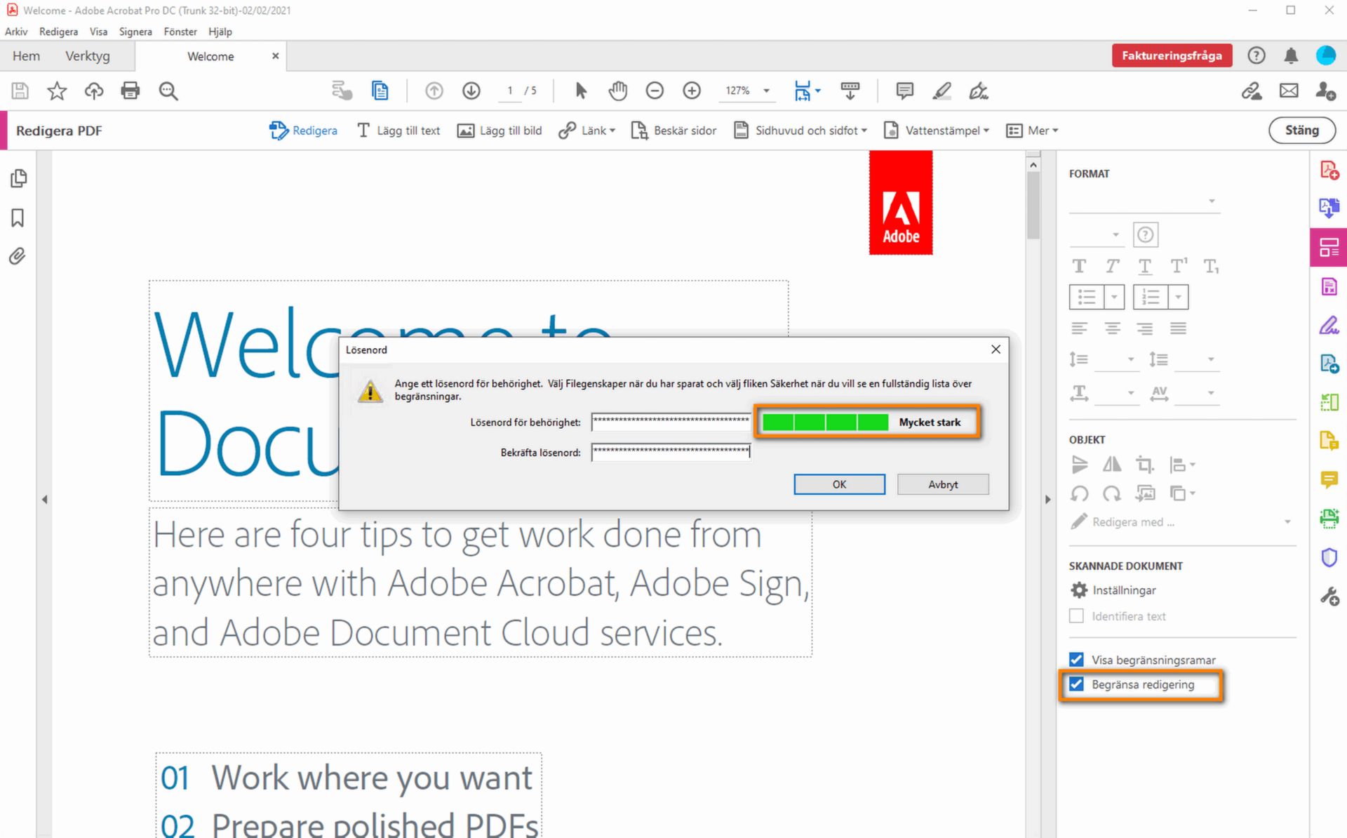 Dialogrutan Ange lösenord