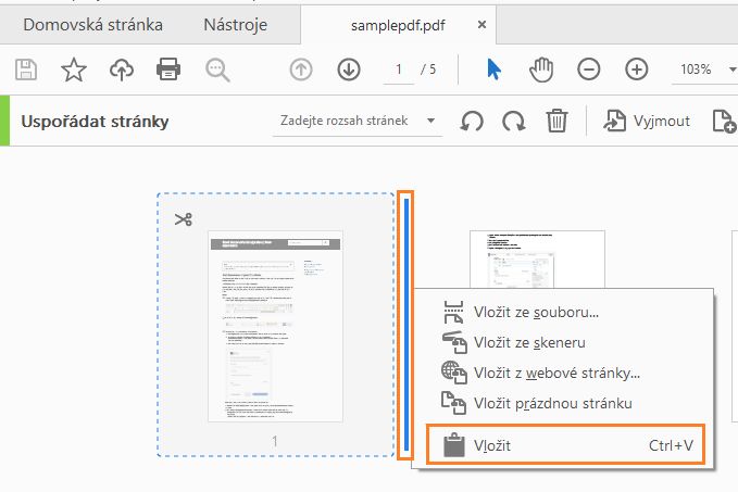 Vyberte umístění a zvolte možnost Vložit