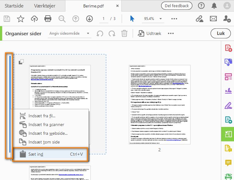 Vælg placering, og vælg Sæt ind