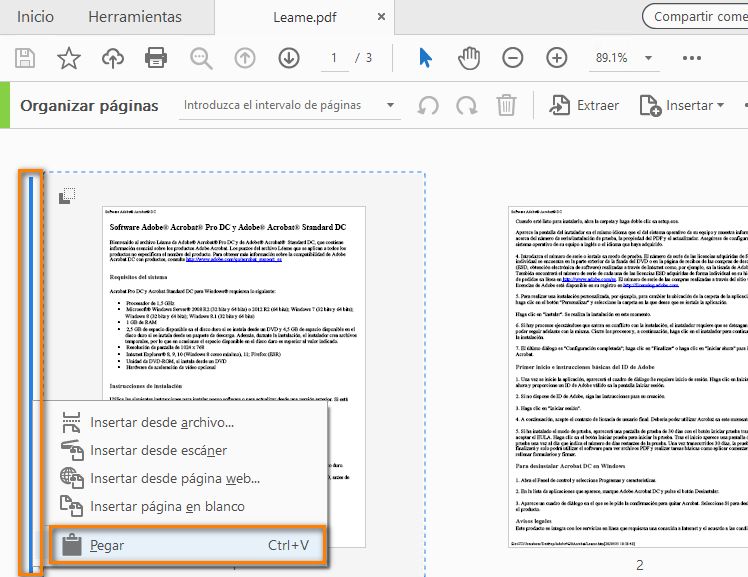 Seleccionar la ubicación y elegir Pegar